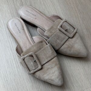 Halogen Beige Suede Buckle Mules